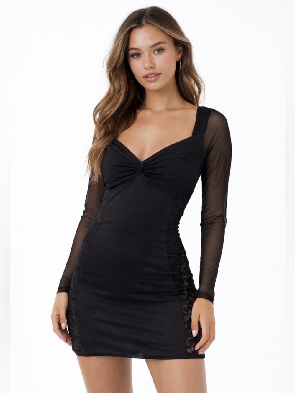 Princess Polly Black Mesh Bodycon Mini Dress Sheer Lace Y2K Going Out S